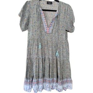 Women Small Soft Floral Babydoll Mini Dress Cover-Up  Boho Beach Festival